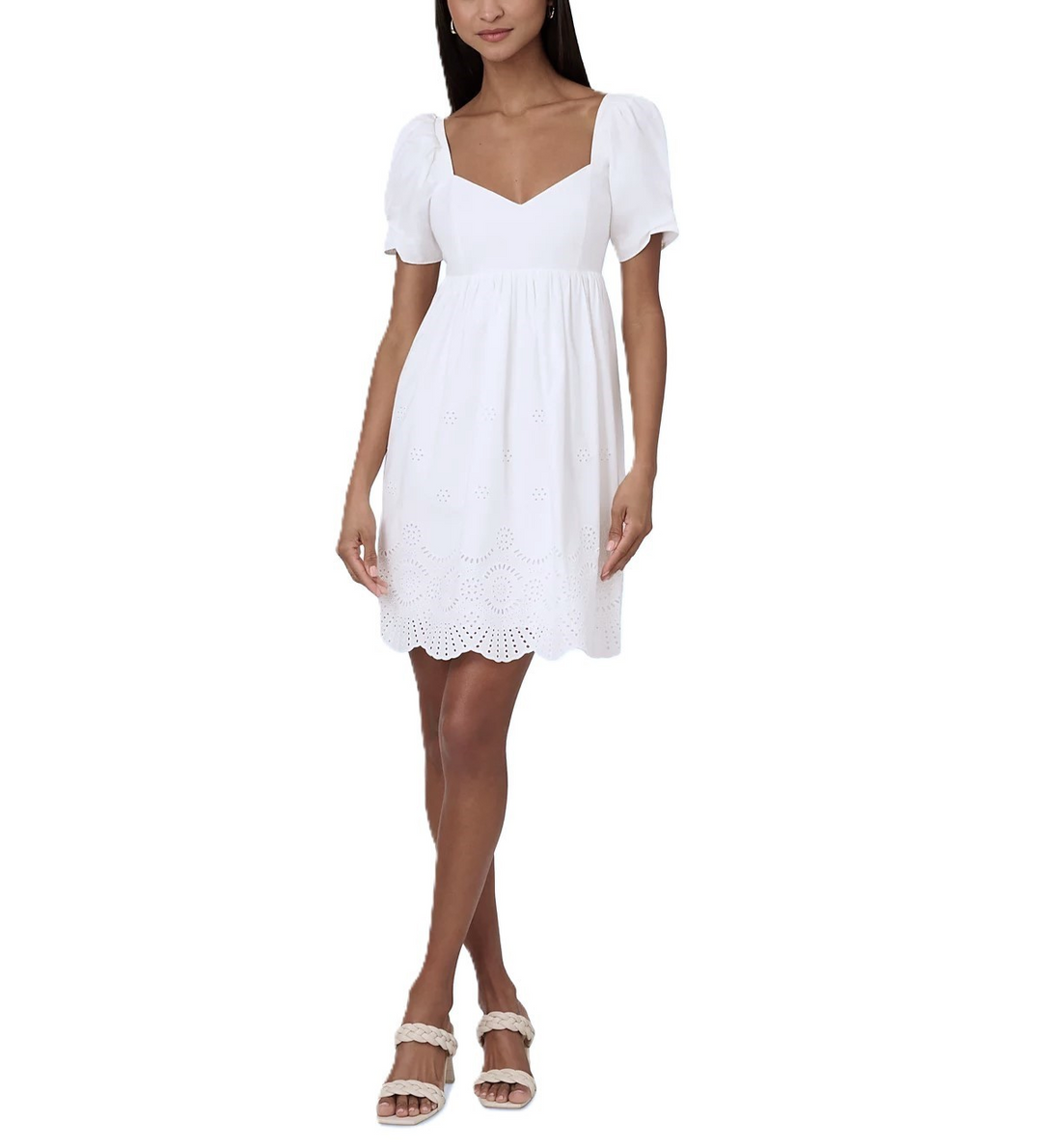 Adrianna by Adrianna Papell Cotton Eyelet Puff-Sleeve Dress MSRP $139