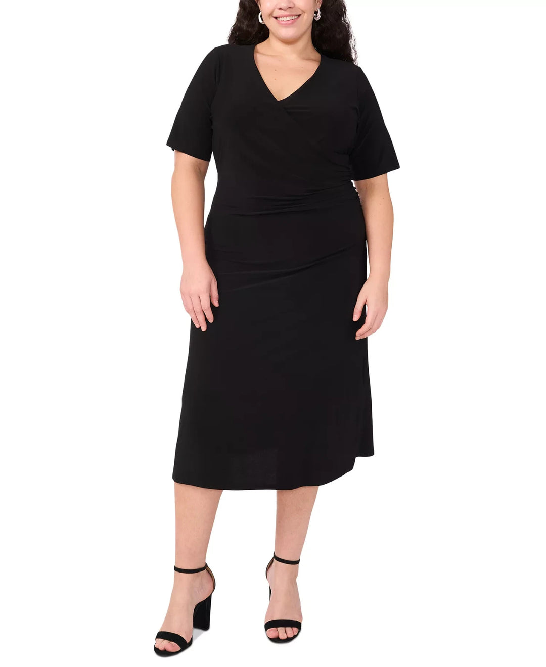 MSK Plus Size Short-Sleeve Side-Gathered Midi Dress MSRP $69