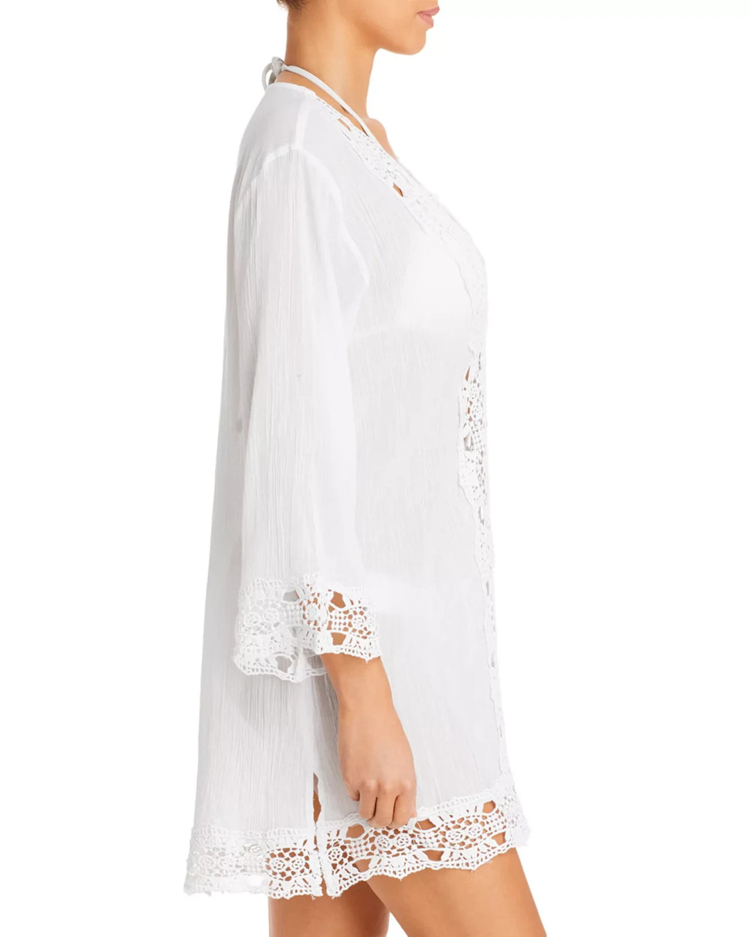 La Blanca Island Fare Crocheted Lace Trim Tunic Swim Cover-Up MSRP $103