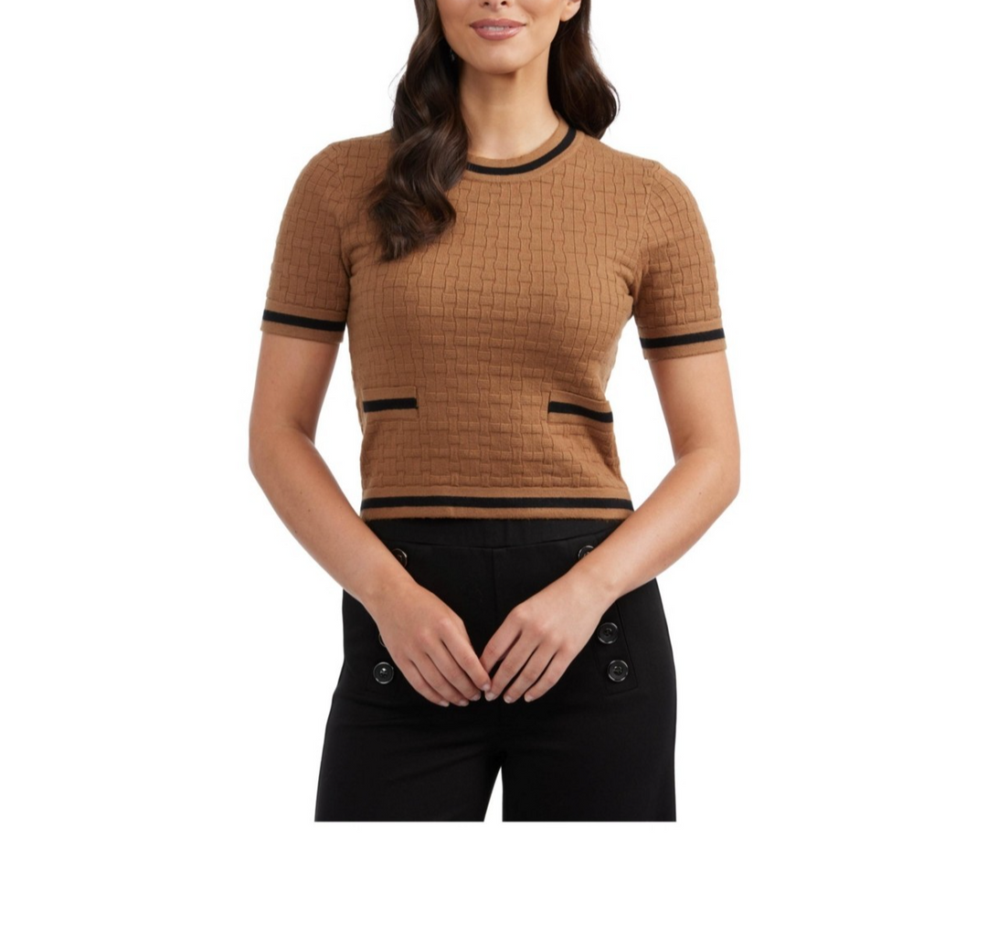 Ellen Tracy Women's Textured Shirt with Contrast Rib Trim MSRP $50 N