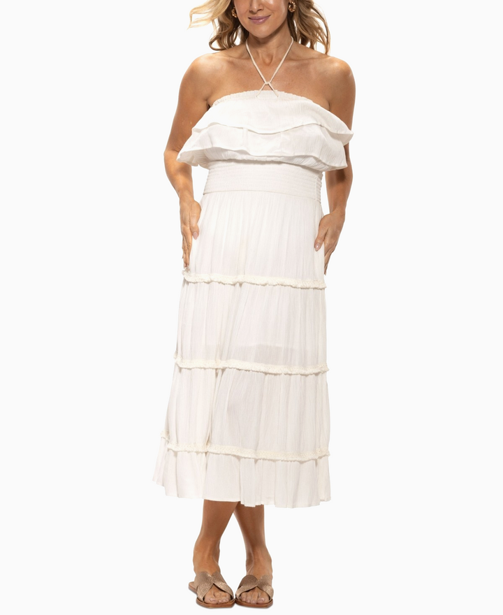 Dotti Ruffled Smocked-Waist Tiered Cover-Up Dress MSRP $72