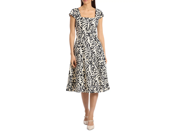 Bagatelle Printed Square Neck Seamed Flare Midi Dress MSRP $148