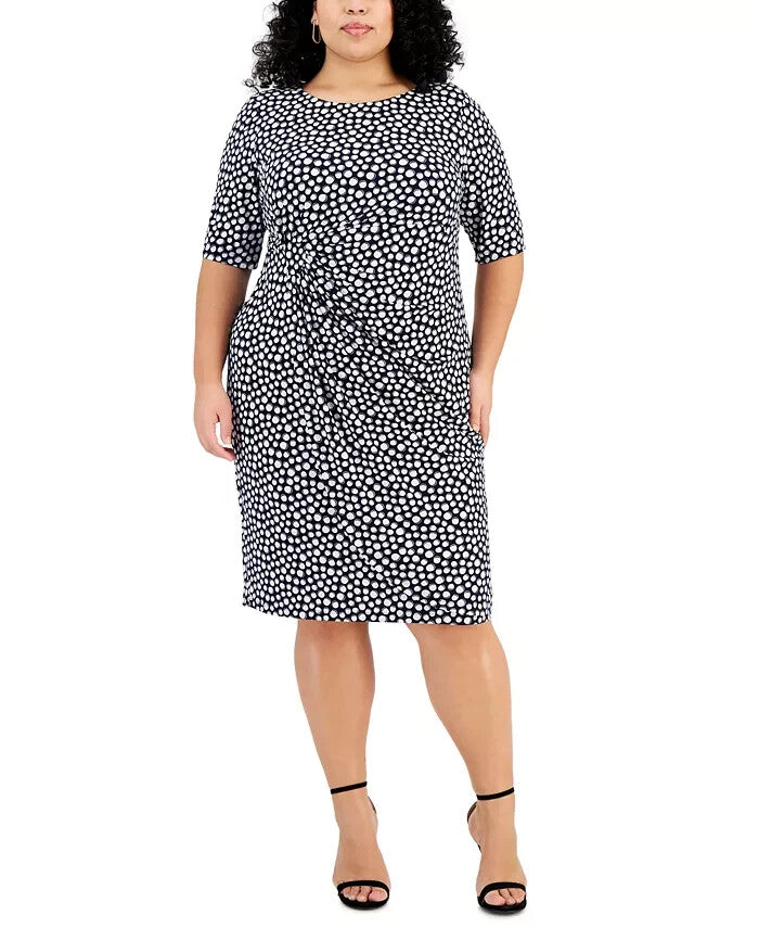 Connected Plus Size Elbow-Sleeve Gathered Jersey Dress MSRP $79