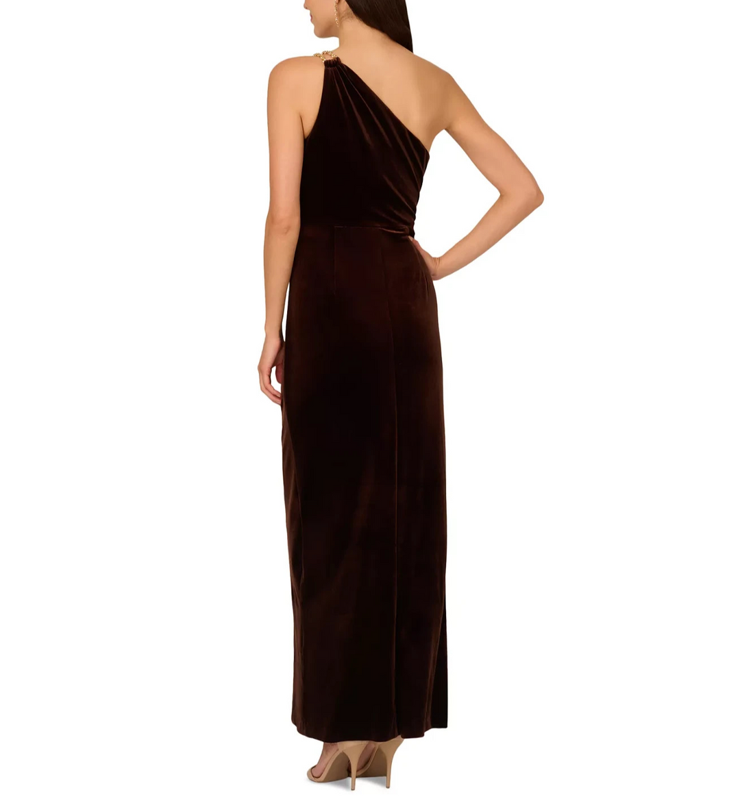 Adrianna Papell Women's Asymmetric One-Shoulder Velvet Gown MSRP $199