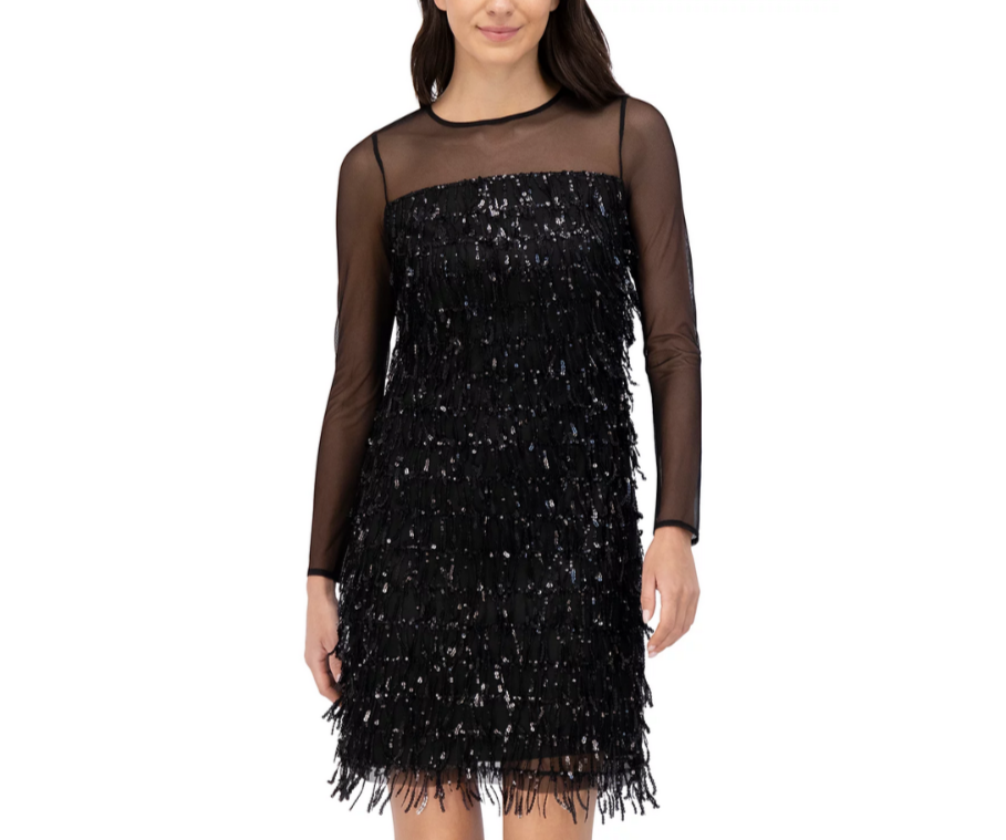 Eliza J Illusion Sequin Fringe Shift Dress MSRP $188