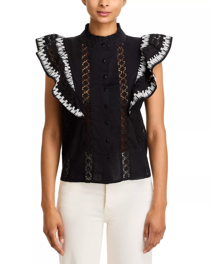 Lucky & Coco Embroidered Flutter Sleeve Blouse MSRP $88