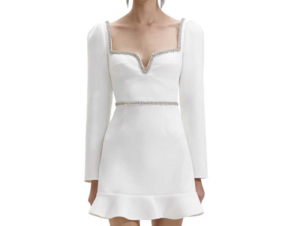 Self-Portrait Bonded Crepe Long Sleeve Mini Dress MSRP $510