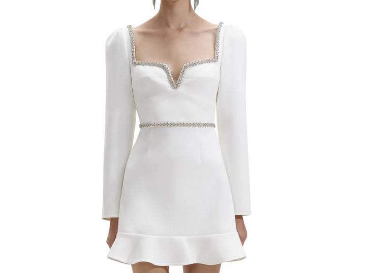 Self-Portrait Bonded Crepe Long Sleeve Mini Dress MSRP $510