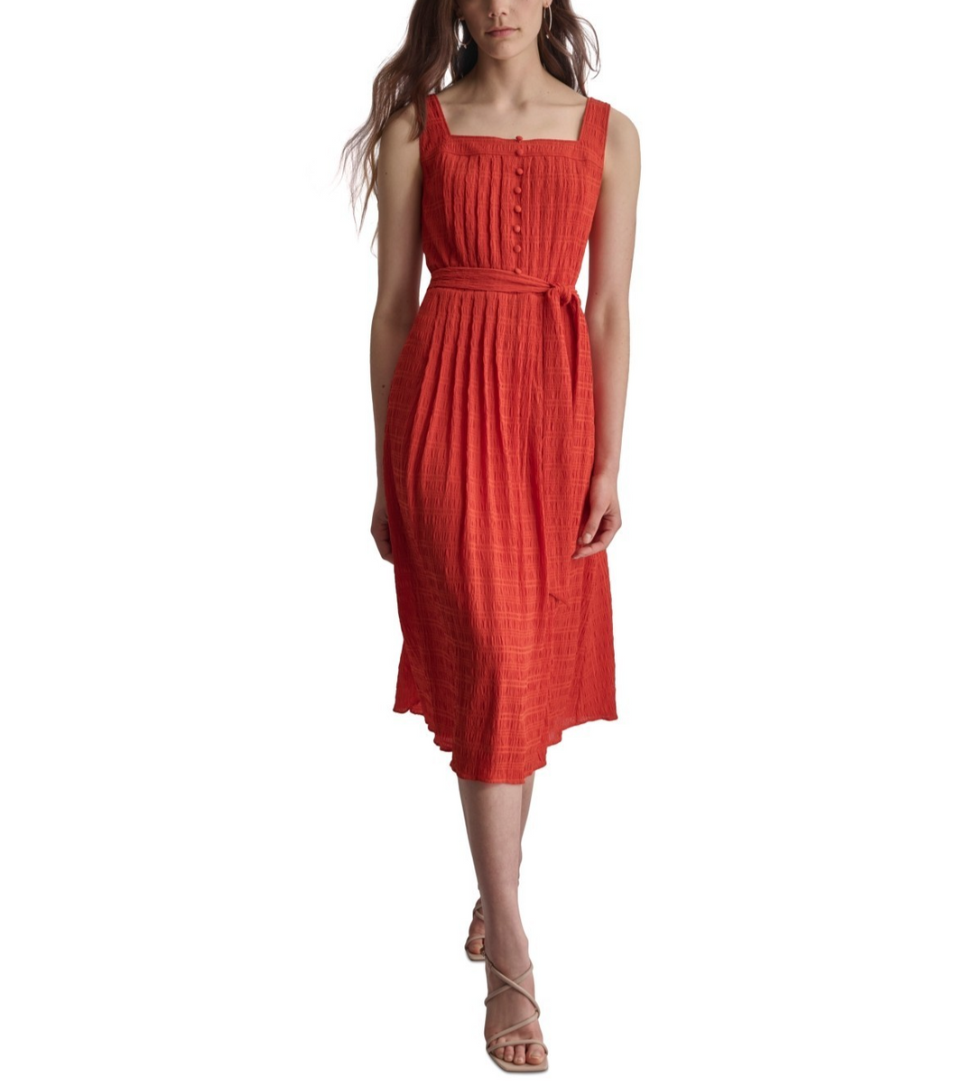 Dkny Square-Neck Sleeveless Crinkle-Fabric Dress MSRP $ 139