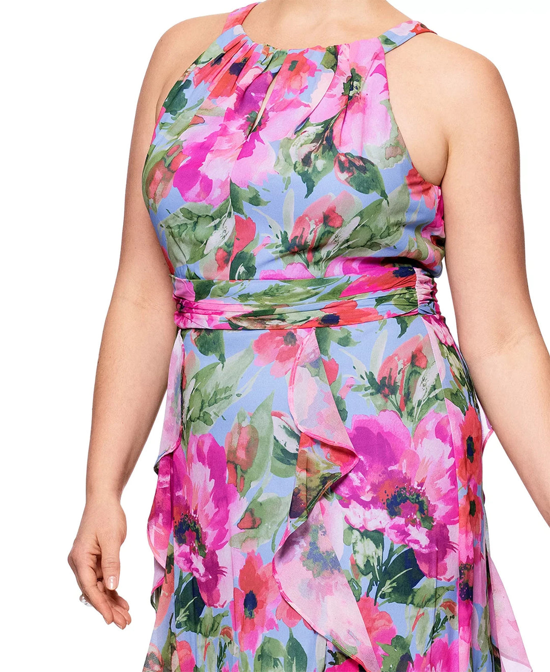 XSCAPE Plus Size Printed A-Line Ruffle-Skirt Dress MSRP $189