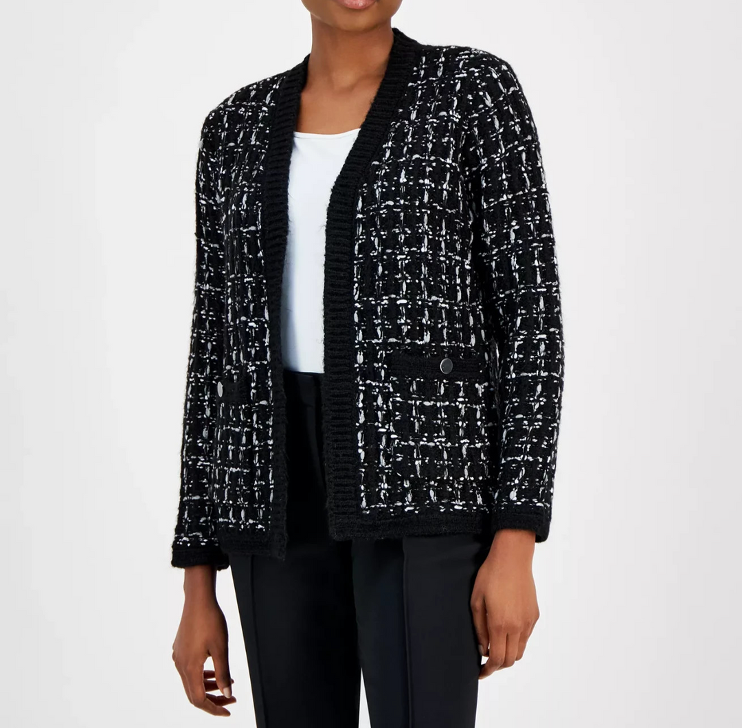 Anne Klein Women's Open-Front Mixed-Stitch Cardigan MSRP $119