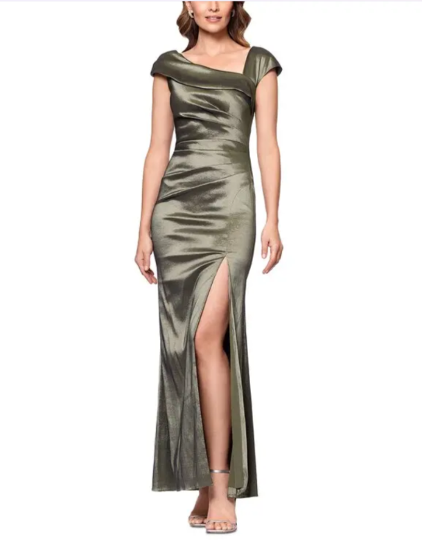 AQUA Asymmetric Cap Sleeve Gown MSRP $278