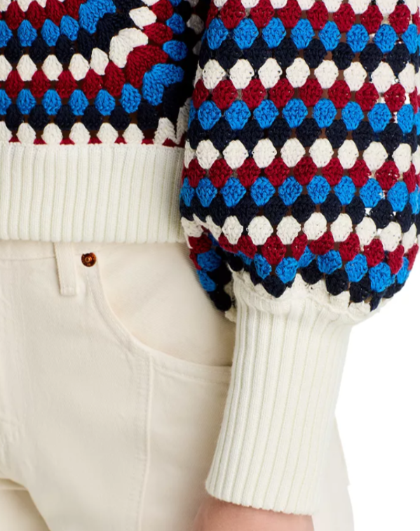 FARM Rio Crocheted Balloon Sleeve Sweater MSRP $270