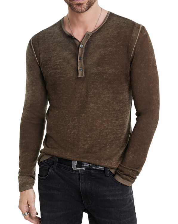 John Varvatos Christie Reversible Regular Fit Long Sleeve Silk Henley MSRP $448