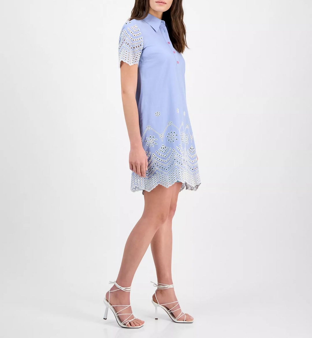 Julia Jordan Women's Cotton Eyelet Short-Sleeve Shift Dress MSRP $129