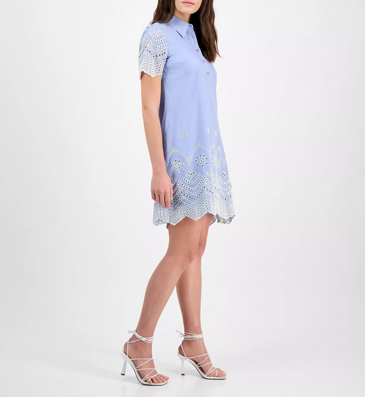 Julia Jordan Women's Cotton Eyelet Short-Sleeve Shift Dress MSRP $129
