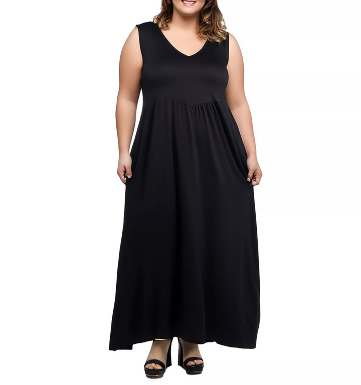 24seven Comfort Apparel Plus Size Maxi Sleeveless Dress with Pockets MSRP M$69