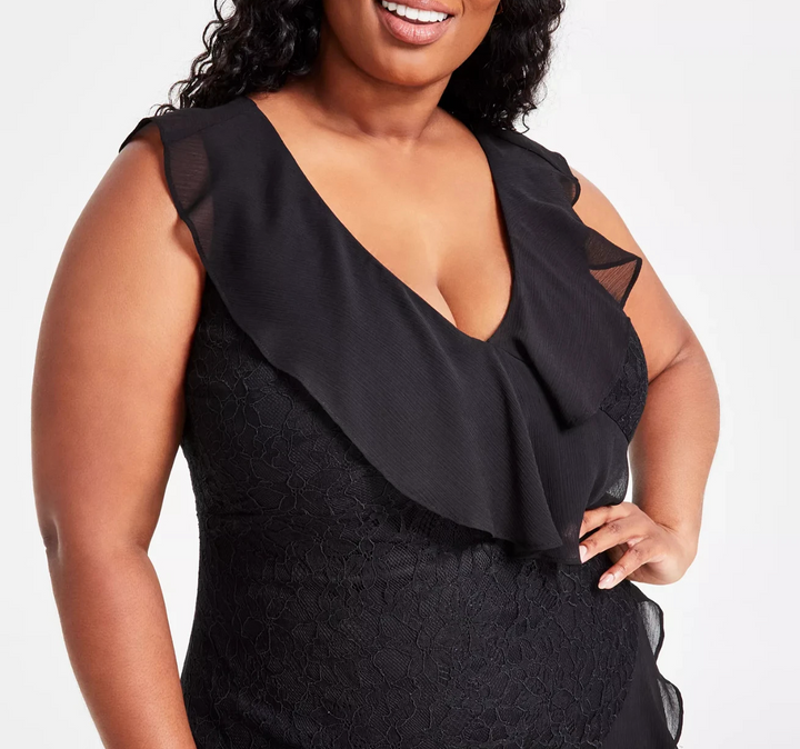 Tommy Hilfiger Plus Size Lace Ruffle-Trim Midi Dress MSRP $149