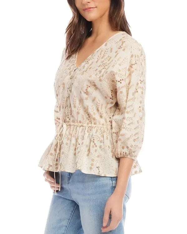 Karen Kane Embroidered Peplum Top MSRP $138