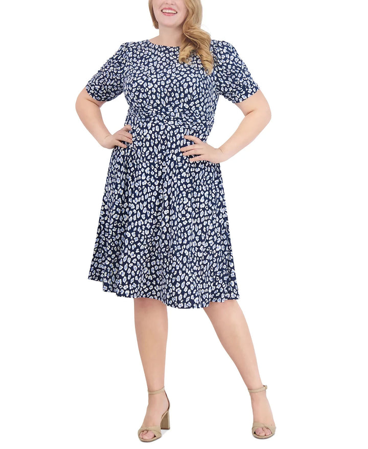 Jessica Howard Plus Size Printed Ruched-Waist Dress MSRP $119