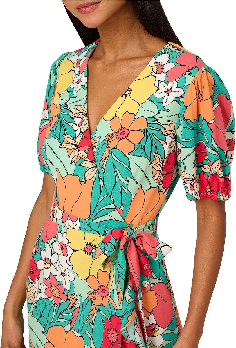 Adrianna Papell Floral Print Faux Wrap Dress MSRP $139