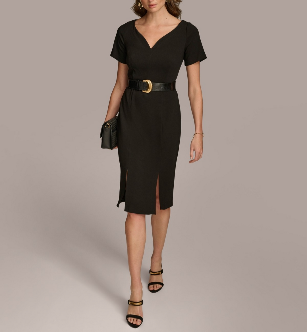 Donna Karan New York Petite V-Neck Belted Short-Sleeve Dress MSRP $149