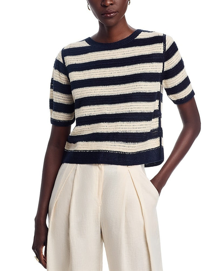 Sioni Striped Short Sleeve Pullover Sweater MSRP $128