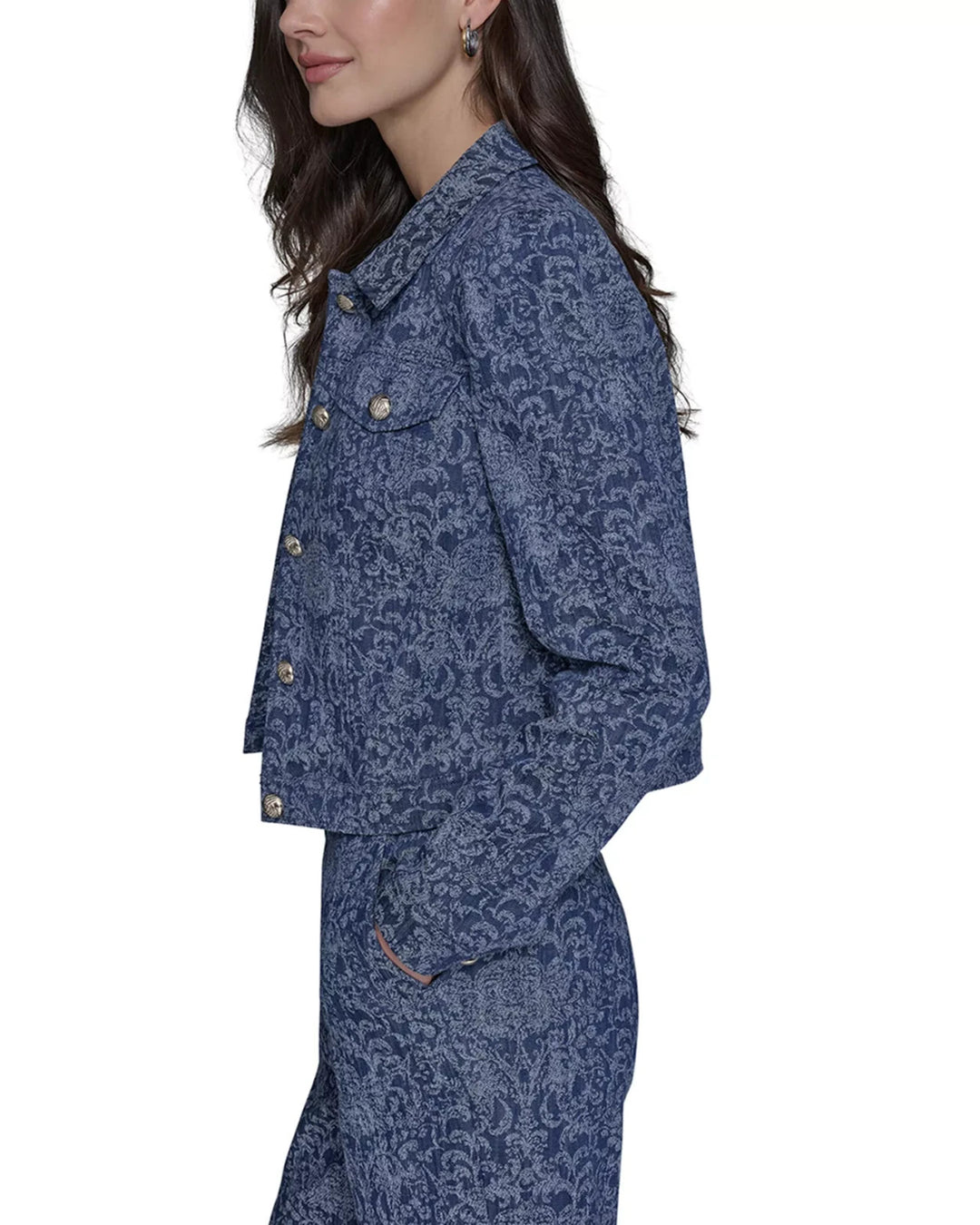 Karl Lagerfeld Paris Cropped Motif Jean Jacket MSRP $189