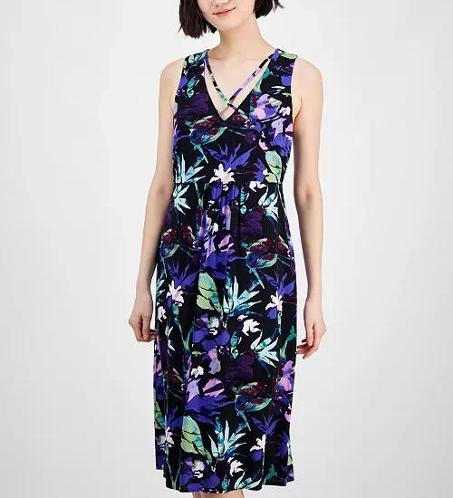 Connected Strappy V-Neck Floral Midi Dress MSRP $69