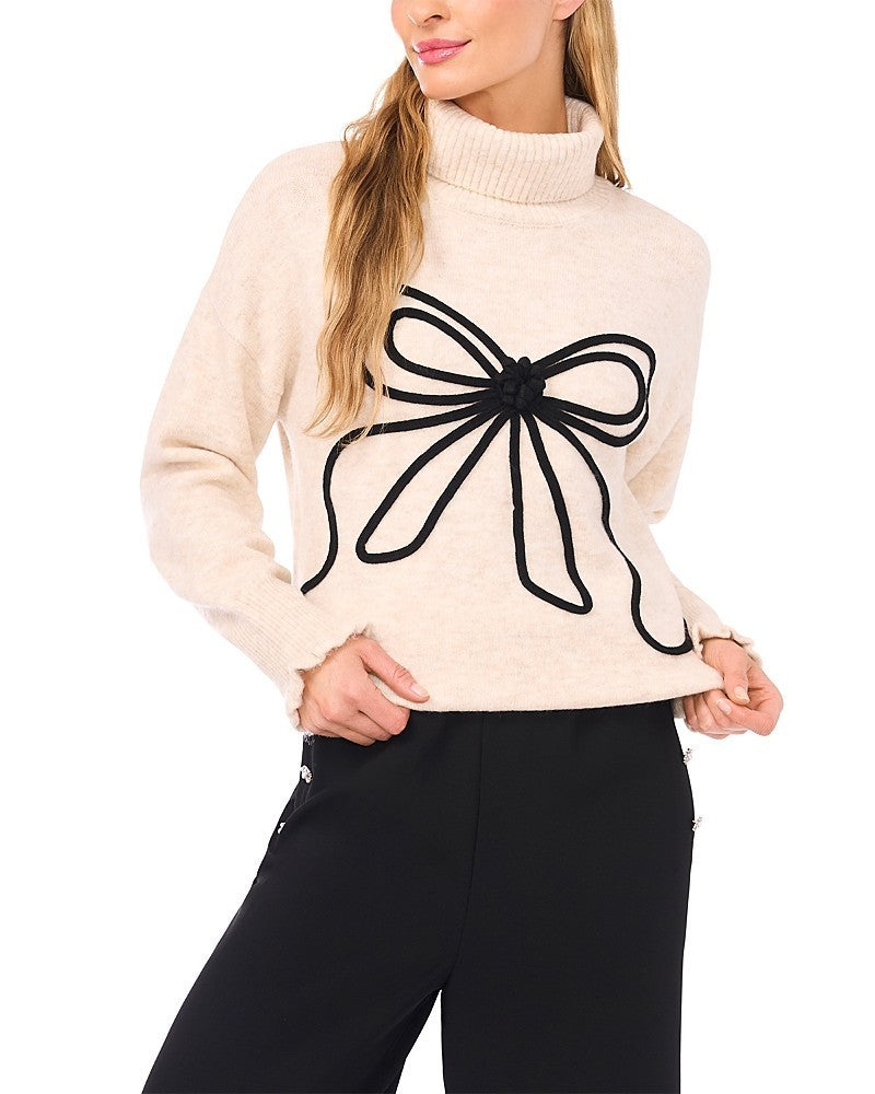 CeCe Embroidered Ribbon Turtleneck Sweater MSRP $89