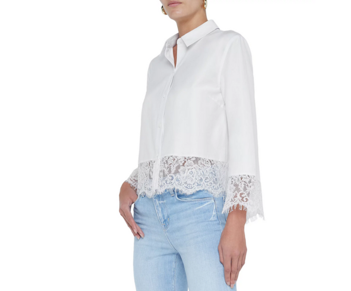 L'AGENCE Levo Lace Trim Crop Shirt MSRP $325