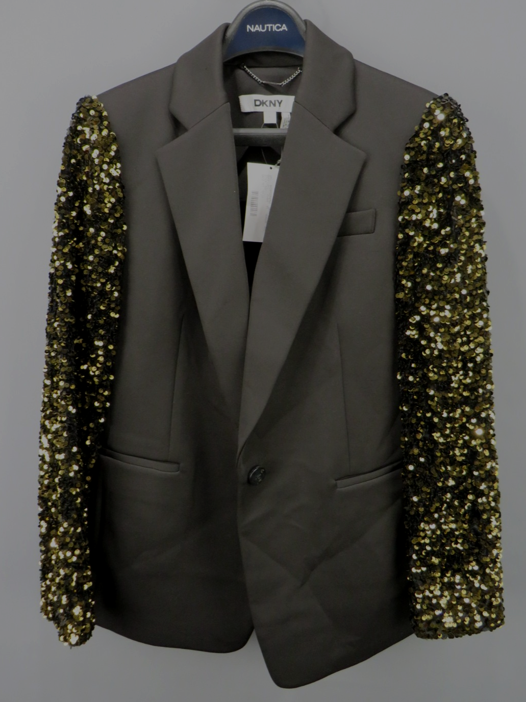 DKNY Sequinned-Sleeve Single-Button Blazer MSRP $169 Size 6 # 4C 1391 New