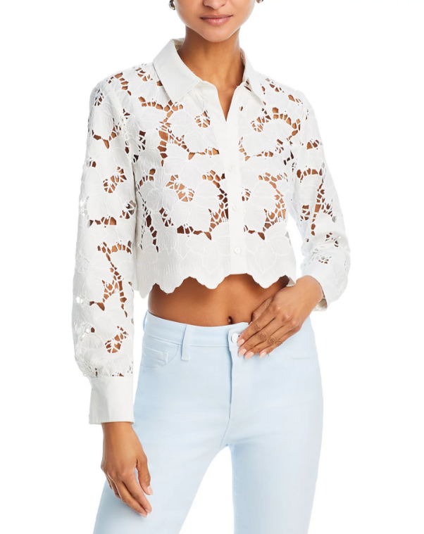 L'AGENCE Seychelle Lace Button Front Shirt MSRP $365