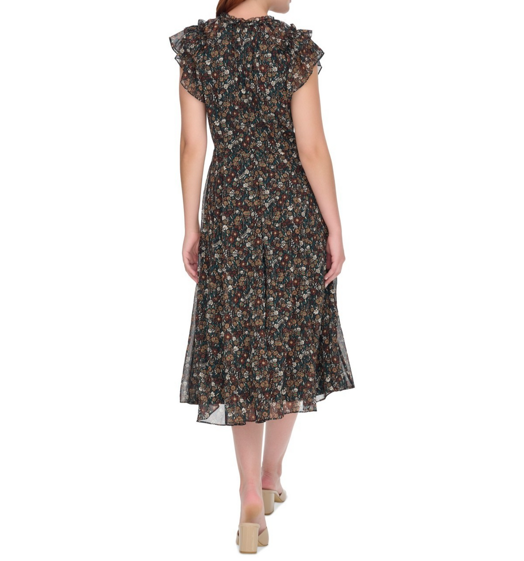 Tommy Hilfiger Tie-Neck Flutter-Sleeve MIDI Dress MSRP $ 129