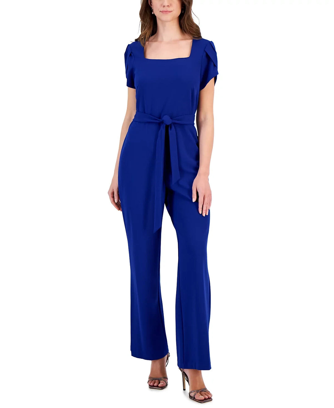 Connected Petal-Sleeve Tie-Waist Square-Neck Jumpsuit MSRP $79