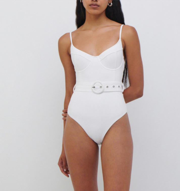 SIMKHAI Noa Belted Bustier One Piece Swimsuit MSRP $195
