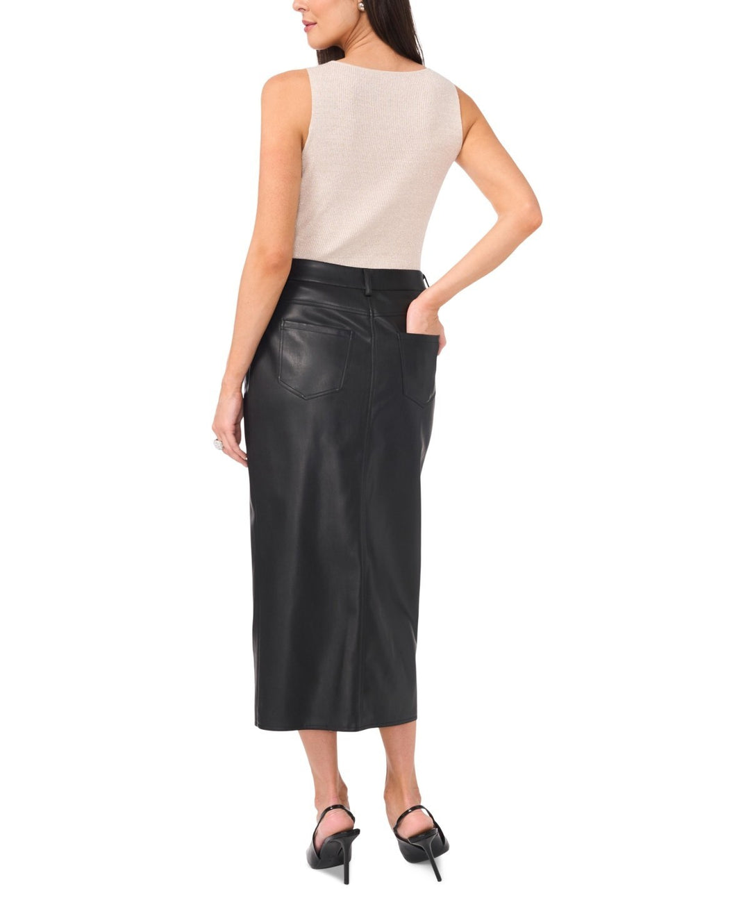 Vince Camuto Faux-Leather Front-Slit Midi Skirt MSRP $99