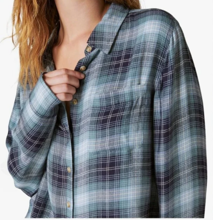 Lucky Brand Cloud Plaid Boyfriend Shirt MSRP $79