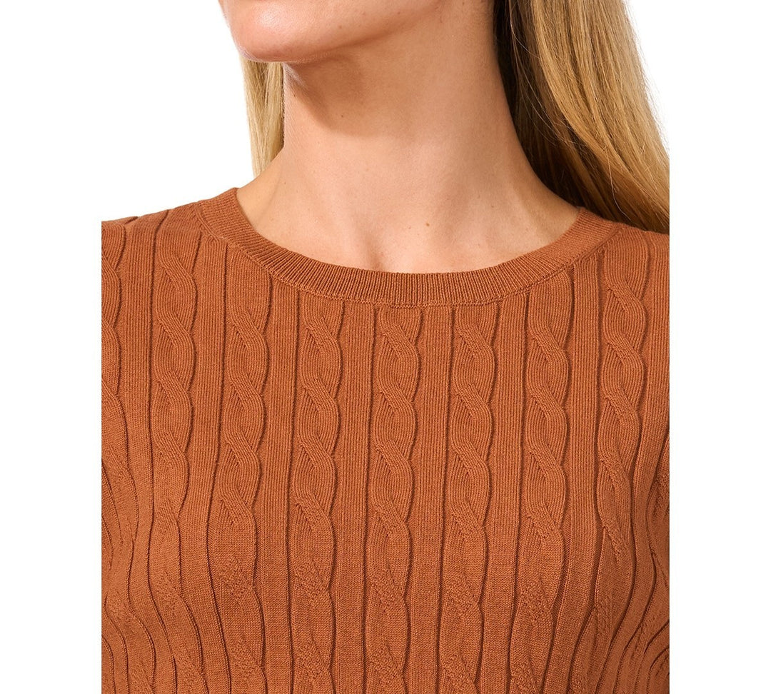 CeCe Cotton-Blend Cable-Knit Short-Sleeve Sweater MSRP $69