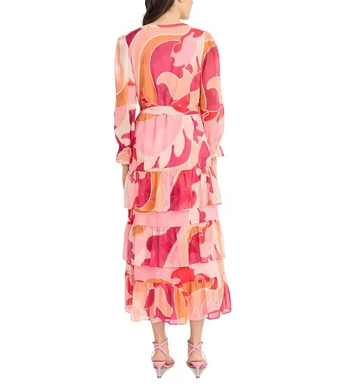 Donna Morgan Printed Belted Tiered Shirtdress MSRP $148