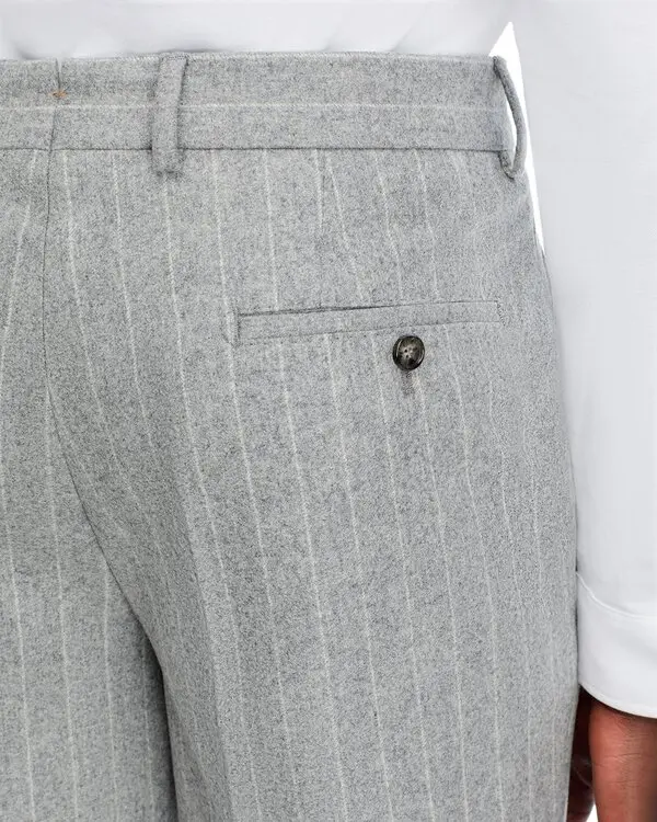 Boss Stripe Relaxed Fit Pleated Dress Unfinished Hem Pants MSRP $445