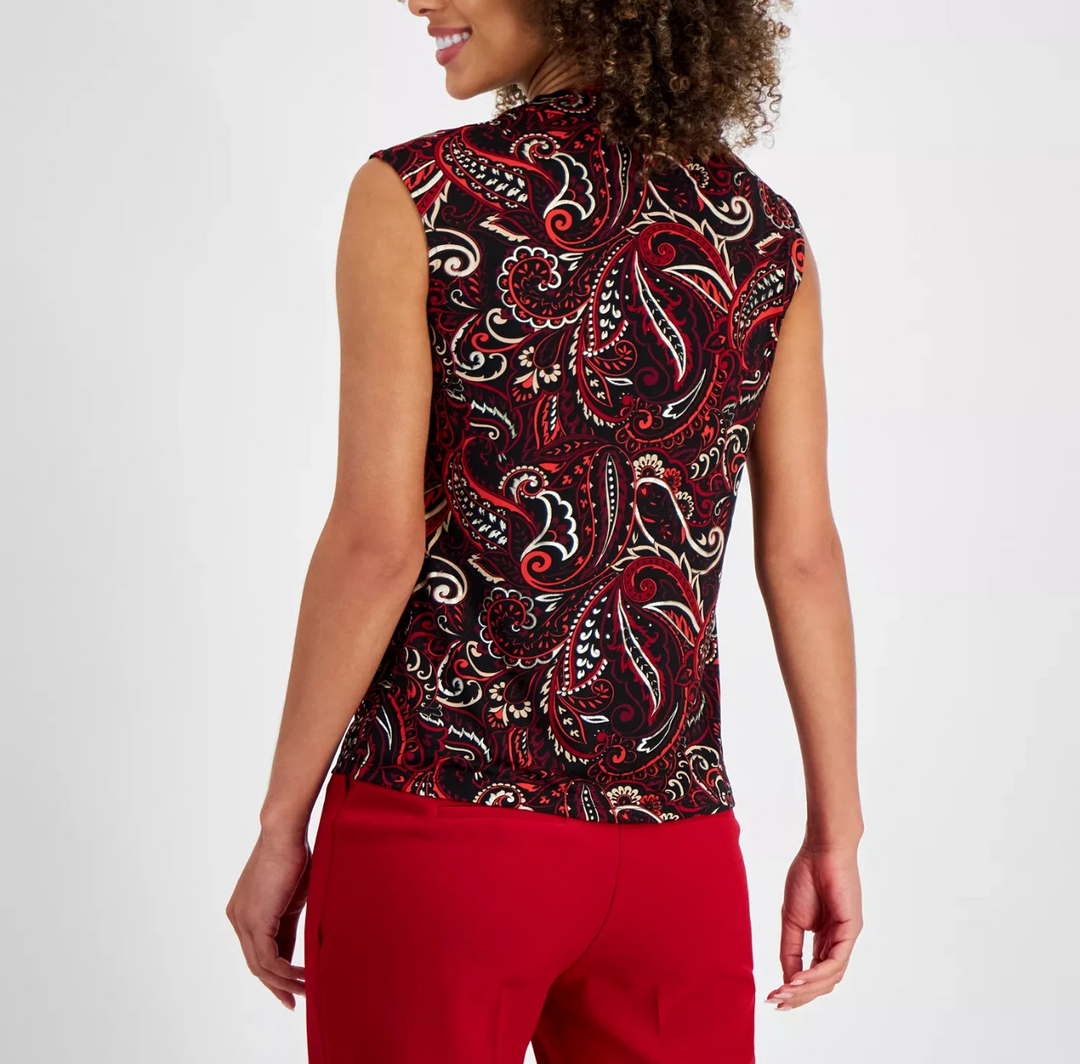 Kasper Women's Printed Cowl-Neck Sleeveless Top MSRP $49