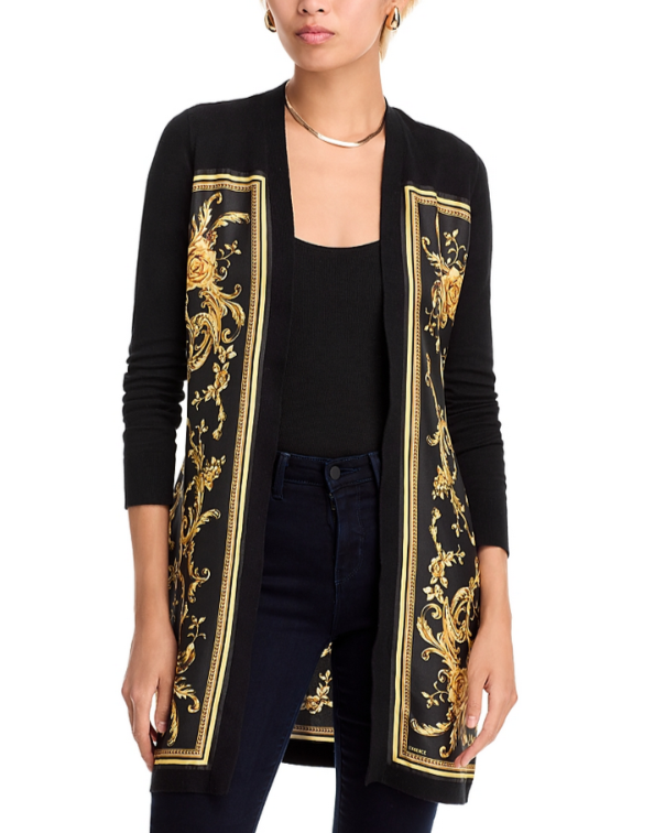 L'AGENCE Beverley Silk Panel Chain Cardigan MSRP $575