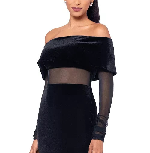Betsy & Adam Velvet and Mesh Off-The-Shoulder Gown MSRP $279