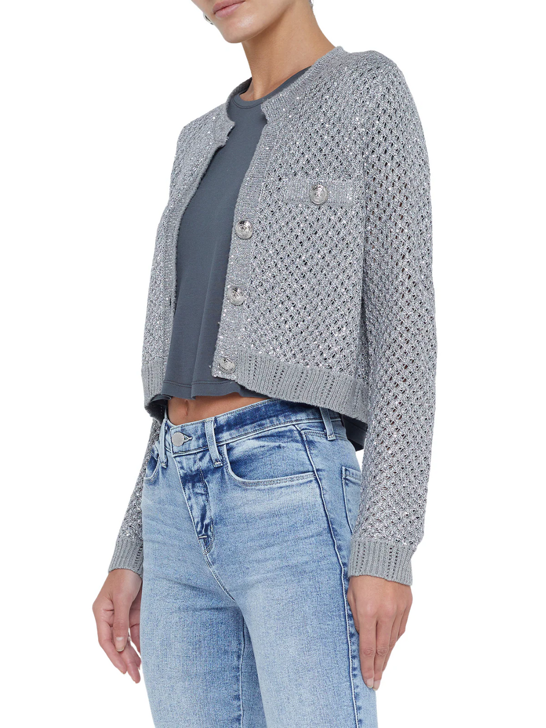 L'AGENCE Blanca Sequin Crop Cardigan MSRP $425