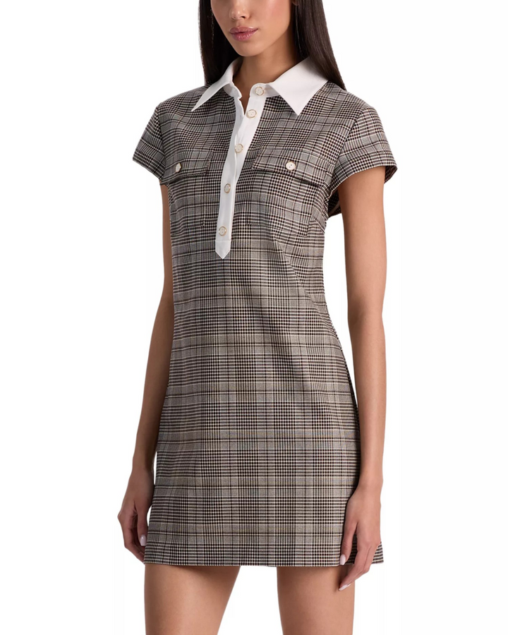 Alice and Olivia Darby Plaid Cap Sleeve Mini Dress MSRP $495