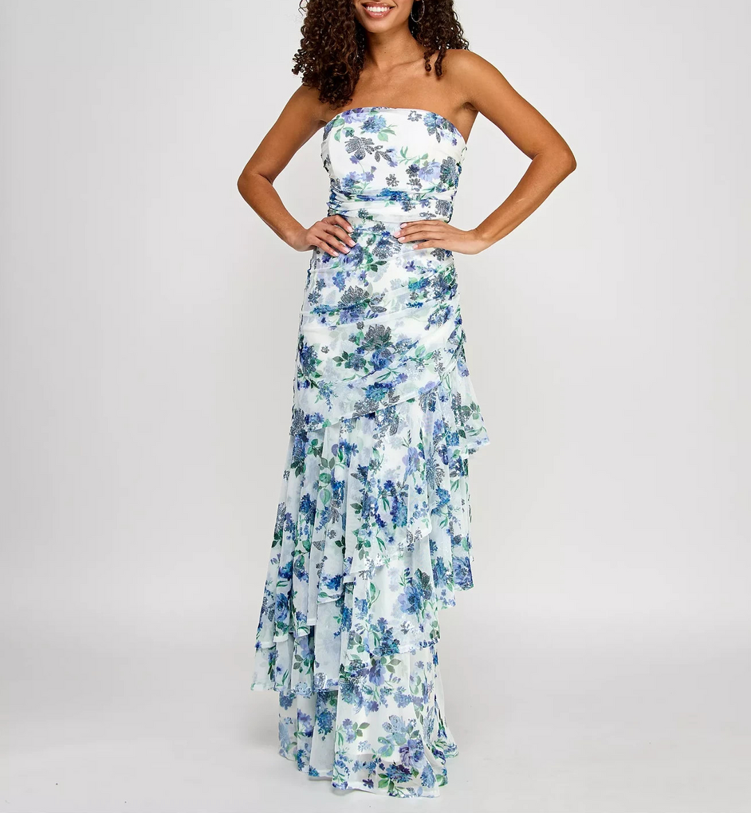 Emerald Sundae Juniors' Sequin Embellished Ruffled Strapless Gown MSRP $199