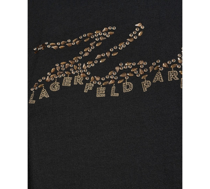 KARL LAGERFELD PARIS Women's Embellished Script Logo T-Shirt MSRP $59