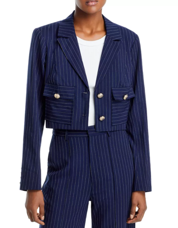 AQUA Pinstripe Twill Cropped Blazer