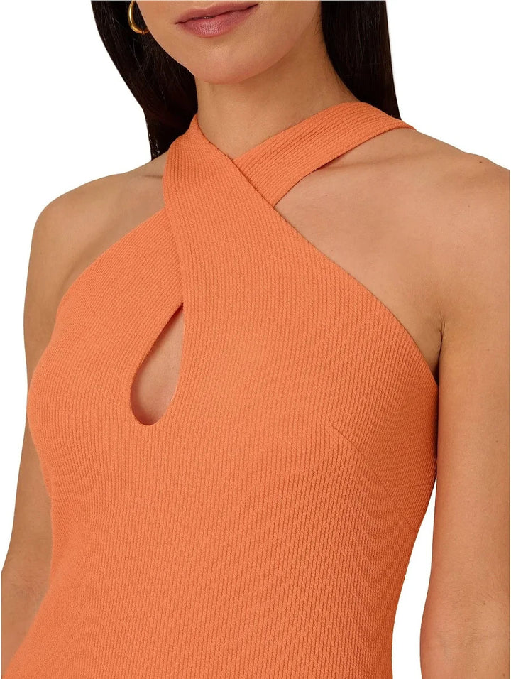 Adrianna Papell Women's Halter-Neck Fringe-Trim Sheath Dress MSRP $ 119